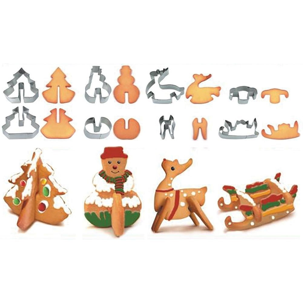 Set of 8 Christmas molds for 3D gingerbread in stainless steel