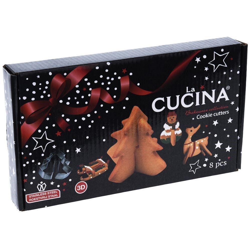 Set of 8 Christmas molds for 3D gingerbread in stainless steel
