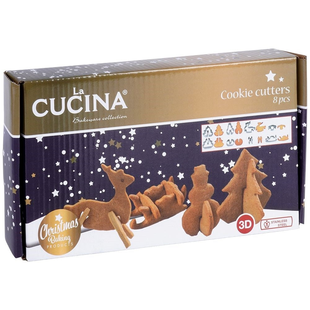 Set of 8 Christmas molds for 3D gingerbread in stainless steel