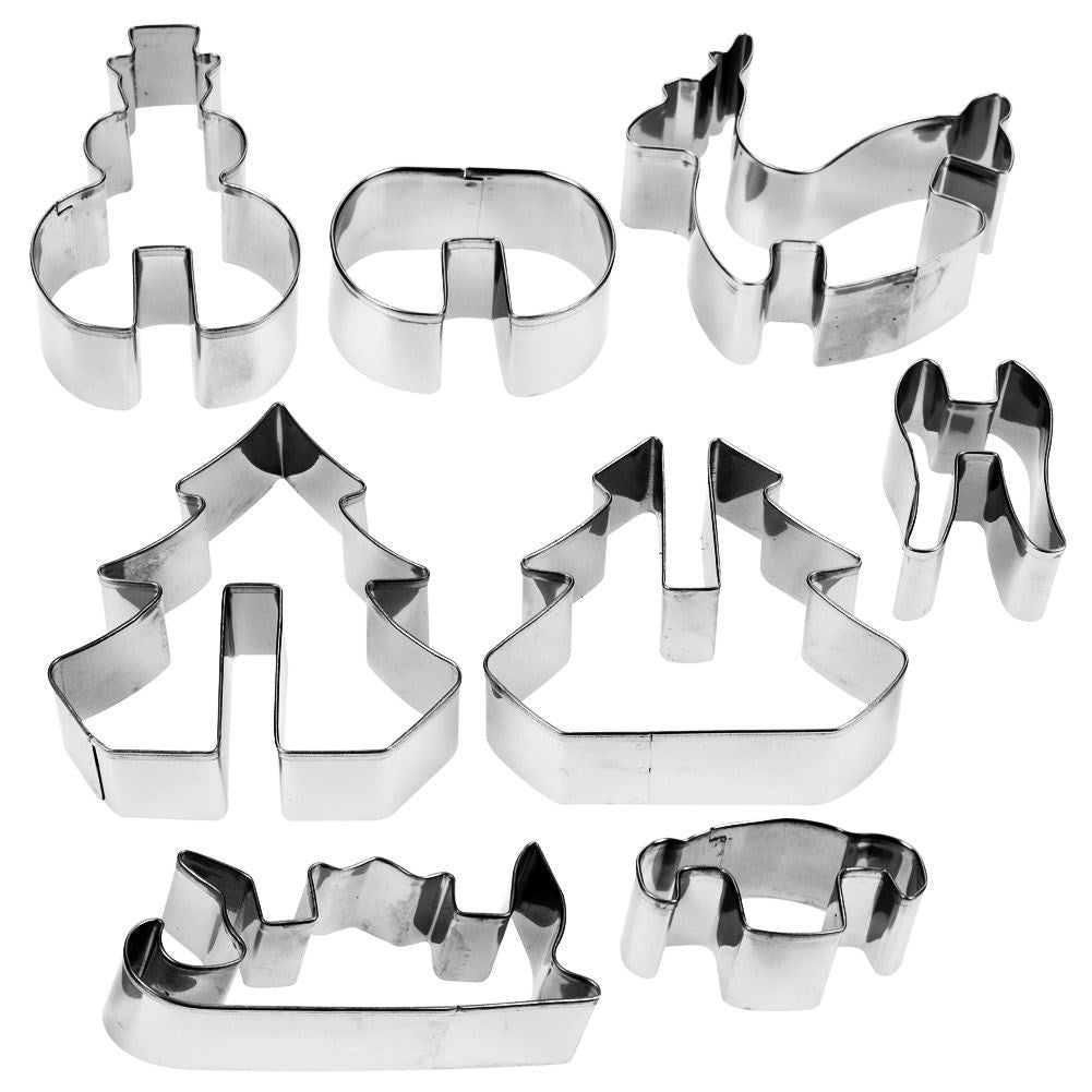 Set of 8 Christmas molds for 3D gingerbread in stainless steel