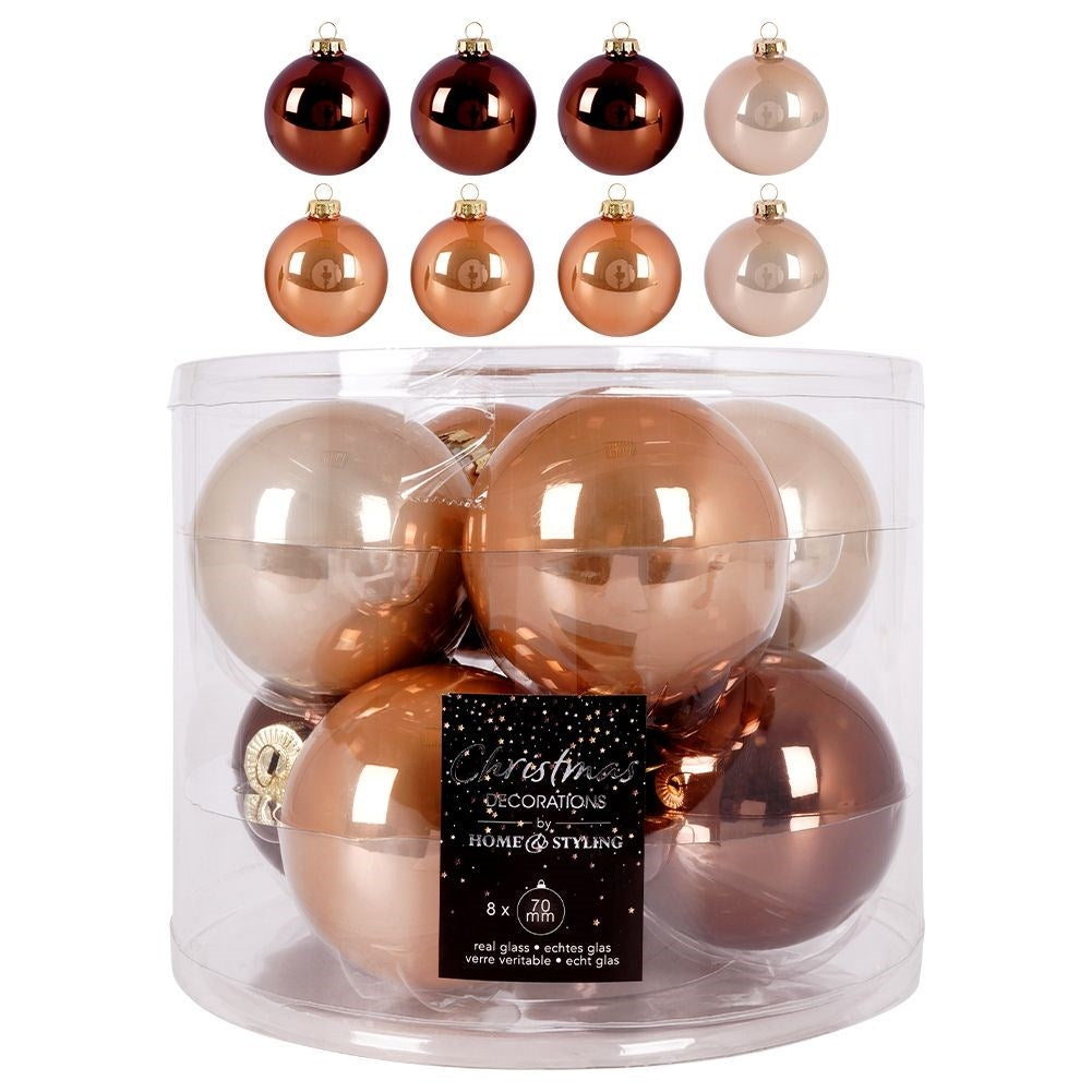 Set of 8 elegant amber Christmas tree balls