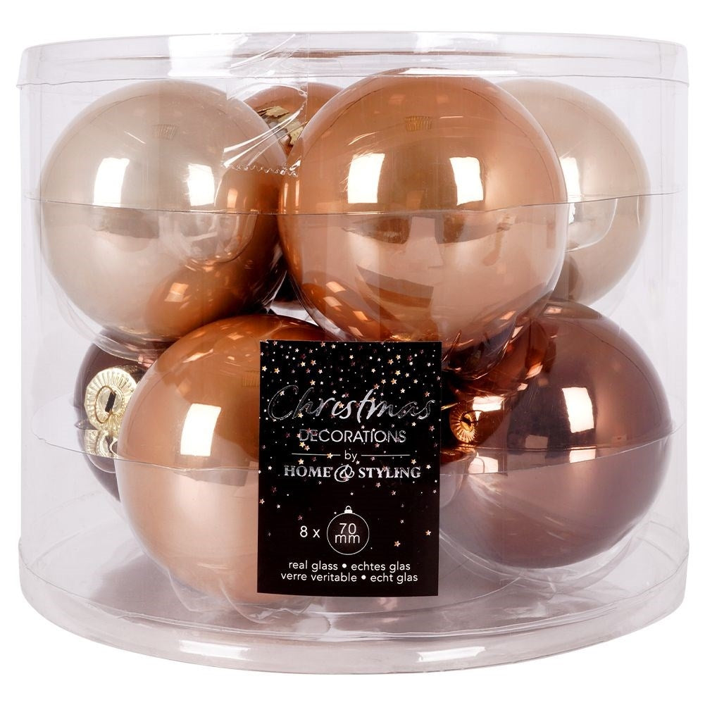 Set of 8 elegant amber Christmas tree balls