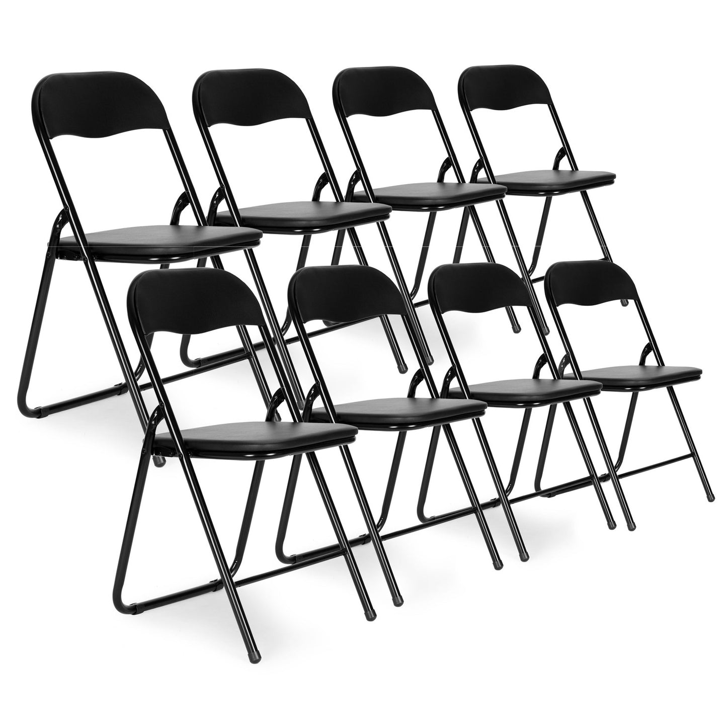 Set of 8 foldable garden catering chairs, black eco-leather
