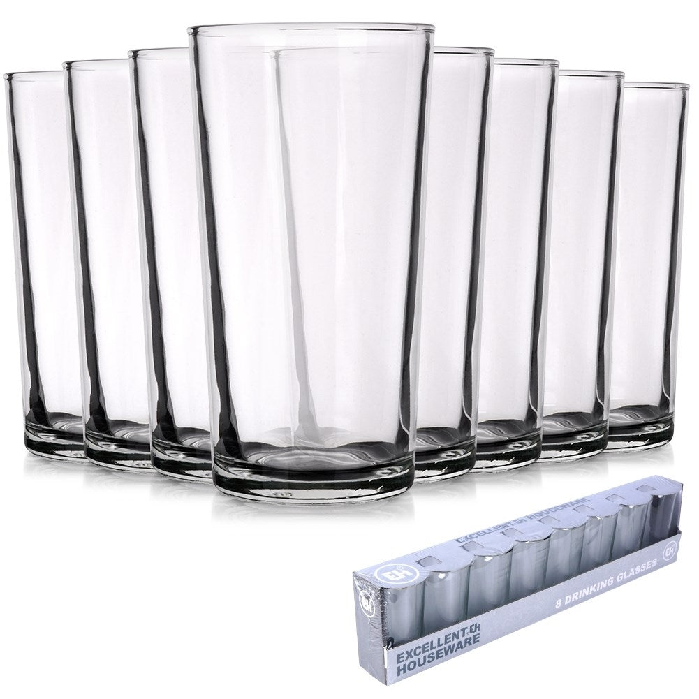 Set of 8 glasses, 230 ml - Thick, transparent glass for drinks