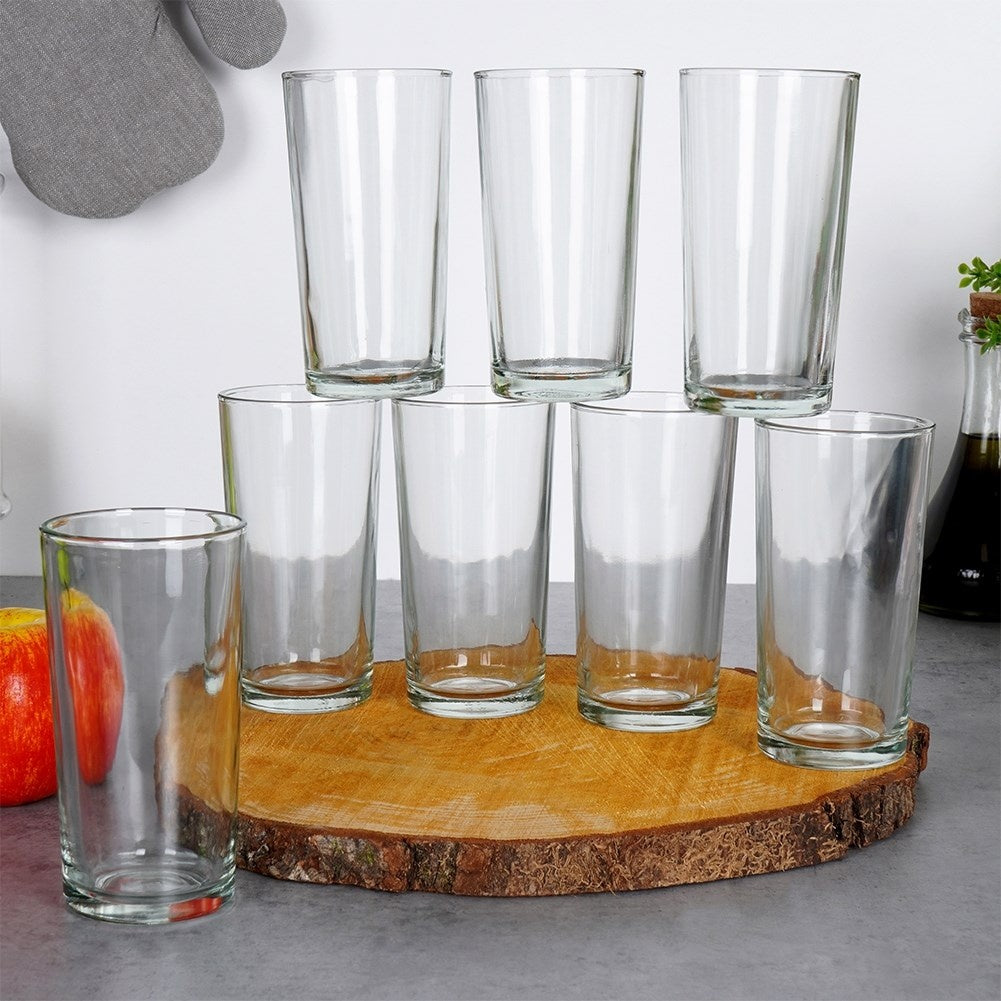 Set of 8 glasses, 230 ml - Thick, transparent glass for drinks
