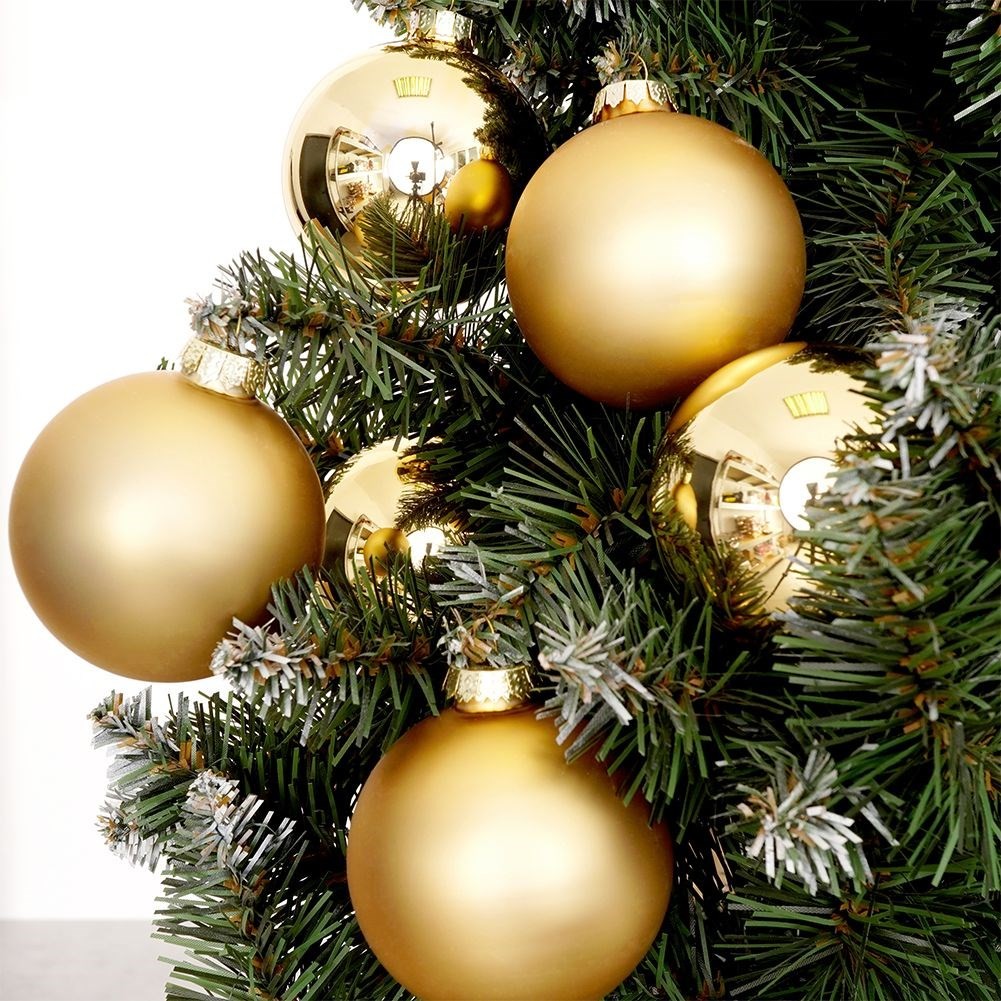 Set of 8 golden glass Christmas tree balls - matt and glossy