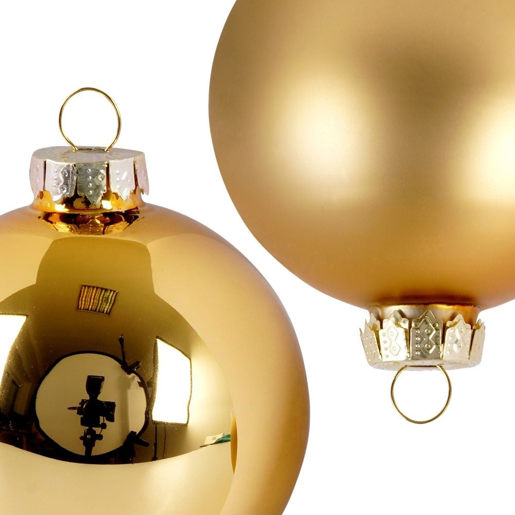 Set of 8 golden glass Christmas tree balls - matt and glossy
