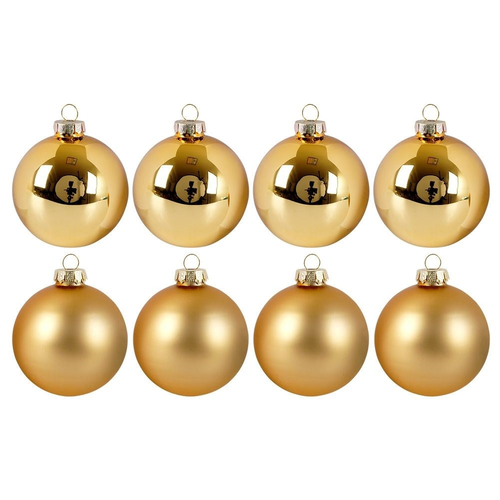 Set of 8 golden glass Christmas tree balls - matt and glossy