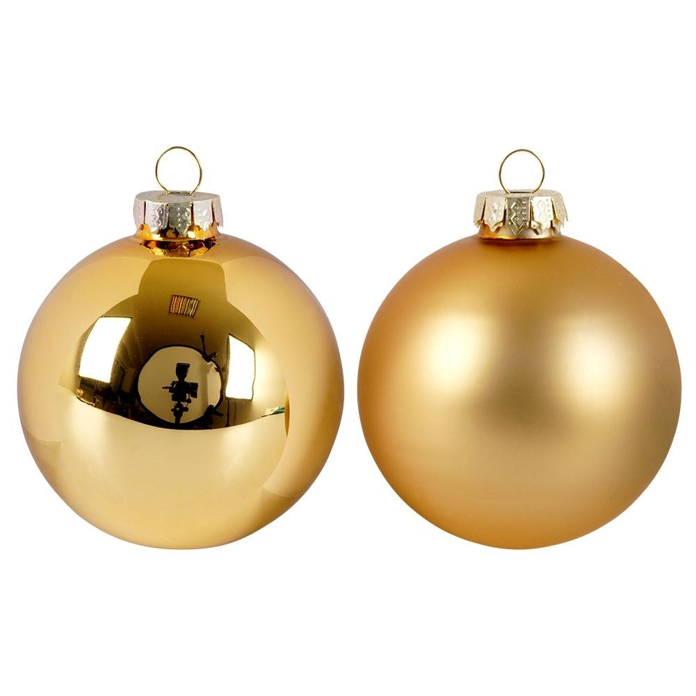 Set of 8 golden glass Christmas tree balls - matt and glossy