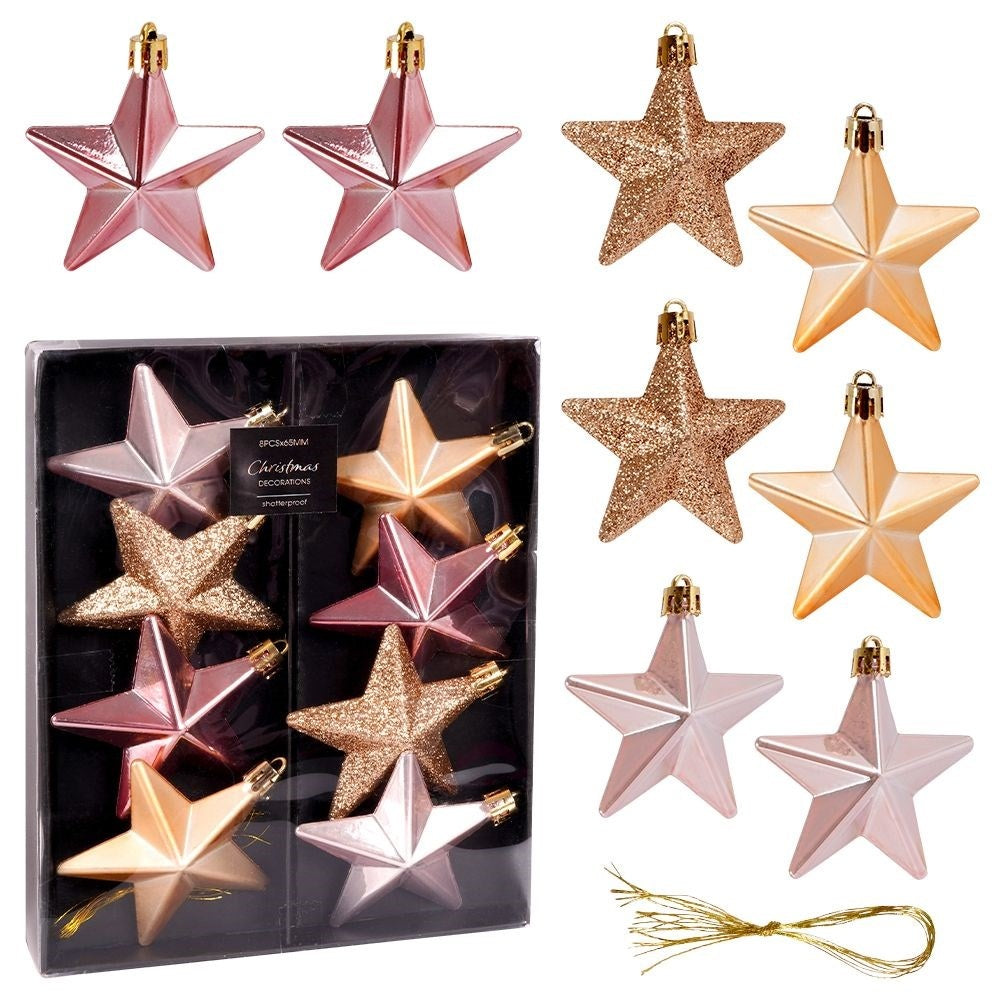 Set of 8 unbreakable Christmas tree balls in gold and pink