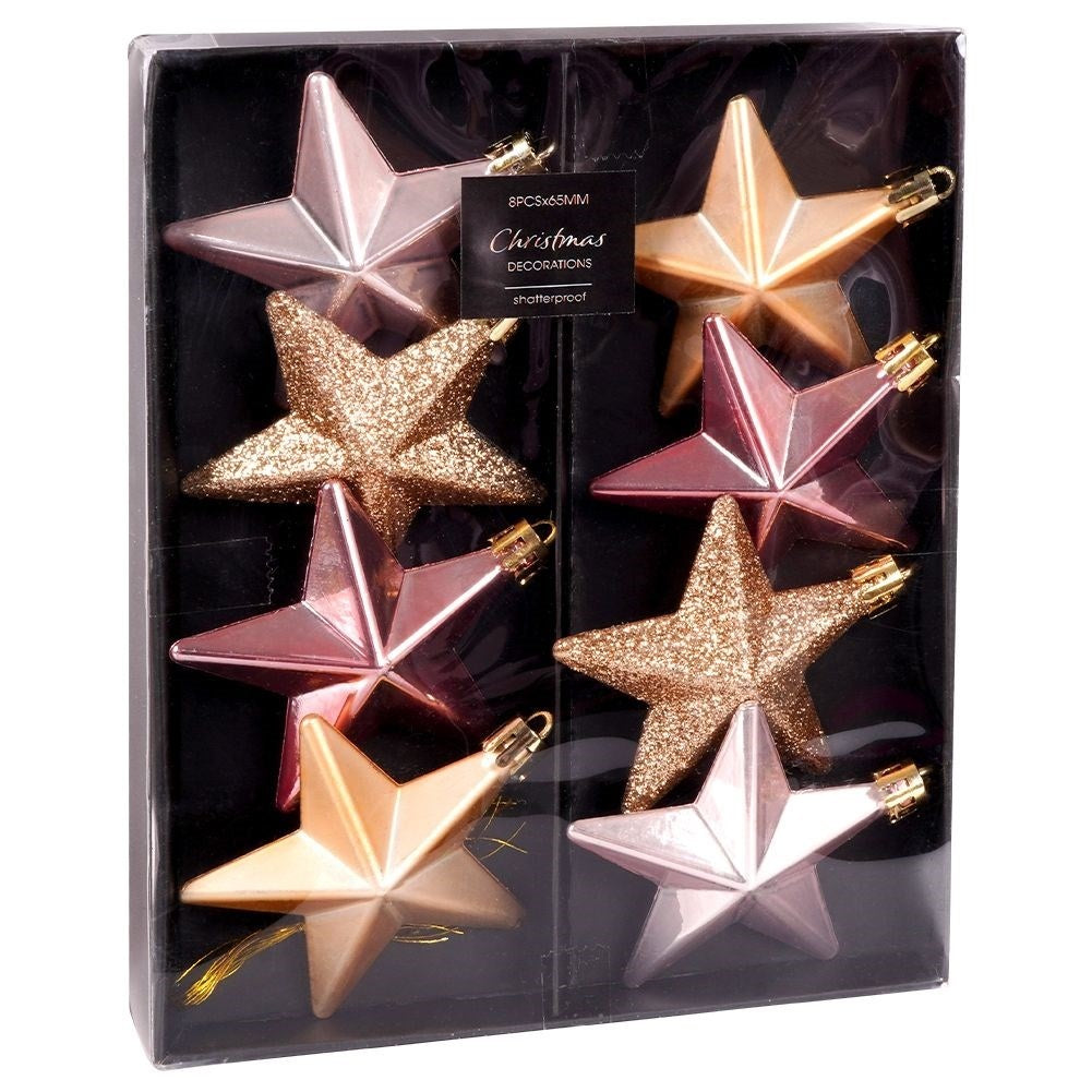 Set of 8 unbreakable Christmas tree balls in gold and pink
