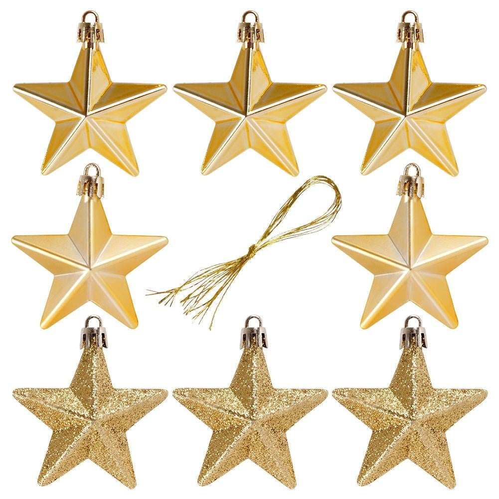 Set of 8 unbreakable star-shaped Christmas tree balls in gold
