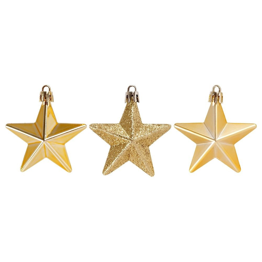 Set of 8 unbreakable star-shaped Christmas tree balls in gold