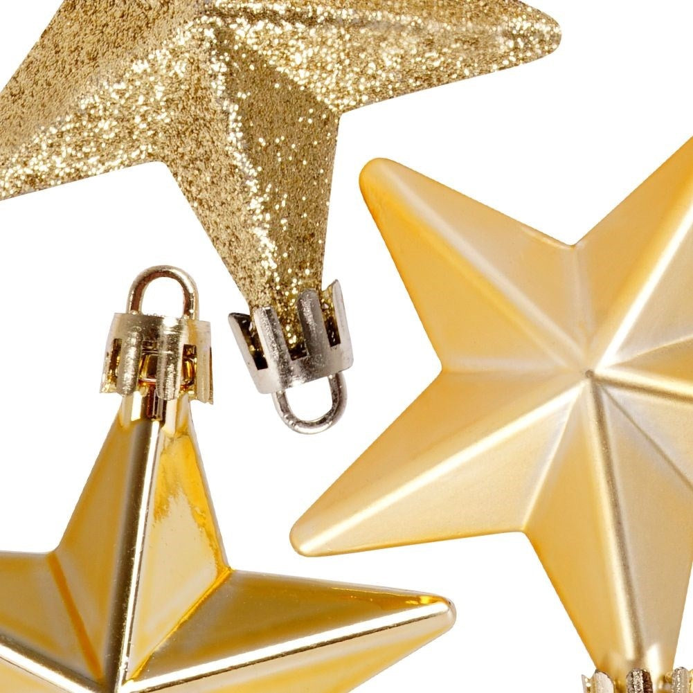 Set of 8 unbreakable star-shaped Christmas tree balls in gold