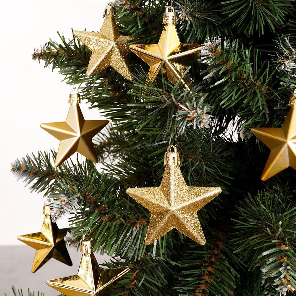 Set of 8 unbreakable star-shaped Christmas tree balls in gold
