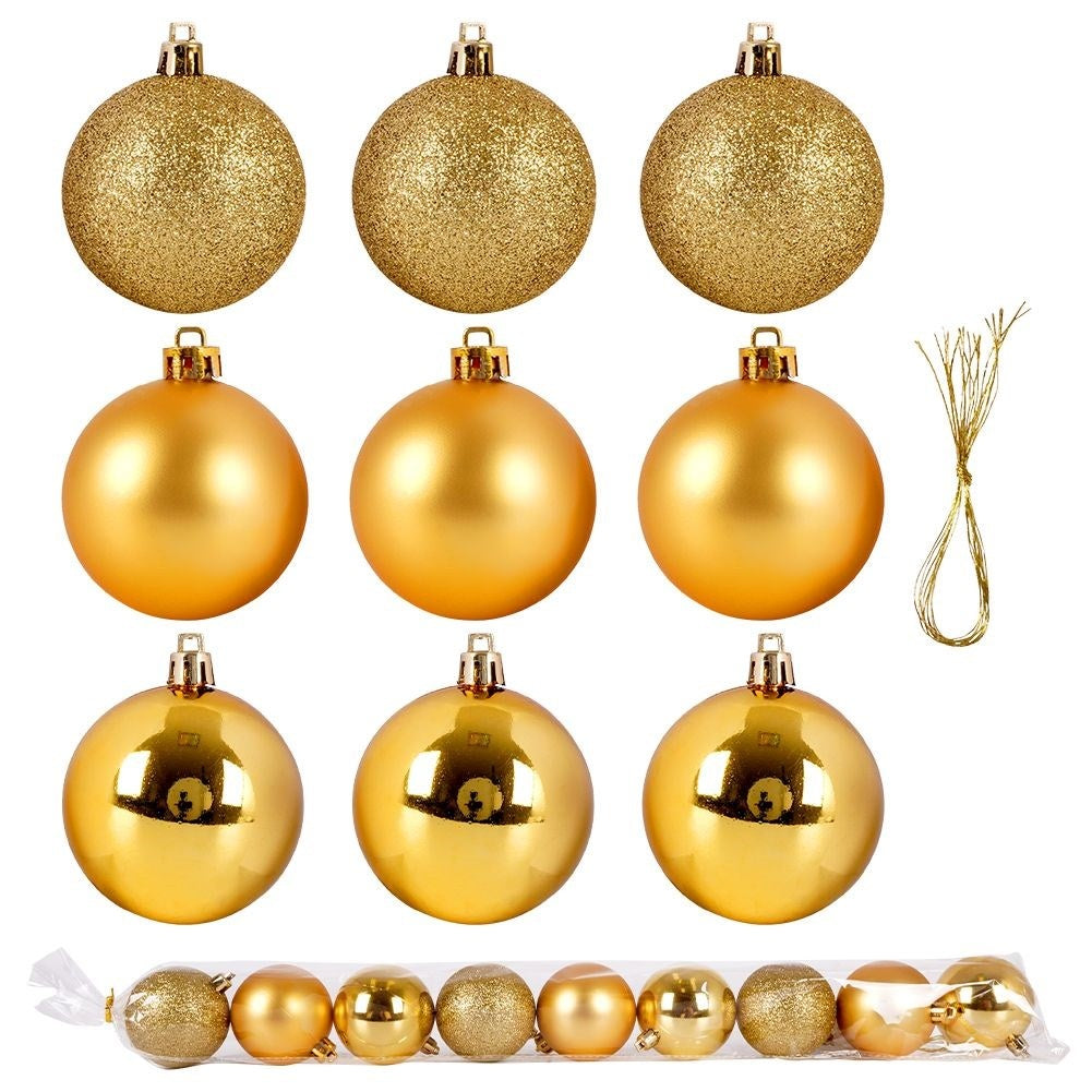 Set of 9 Unbreakable Christmas Baubles in Gold for the Tree