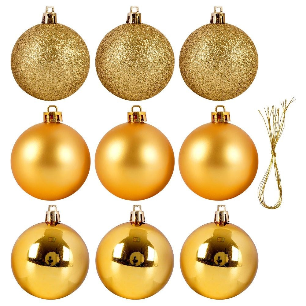 Set of 9 Unbreakable Christmas Baubles in Gold for the Tree