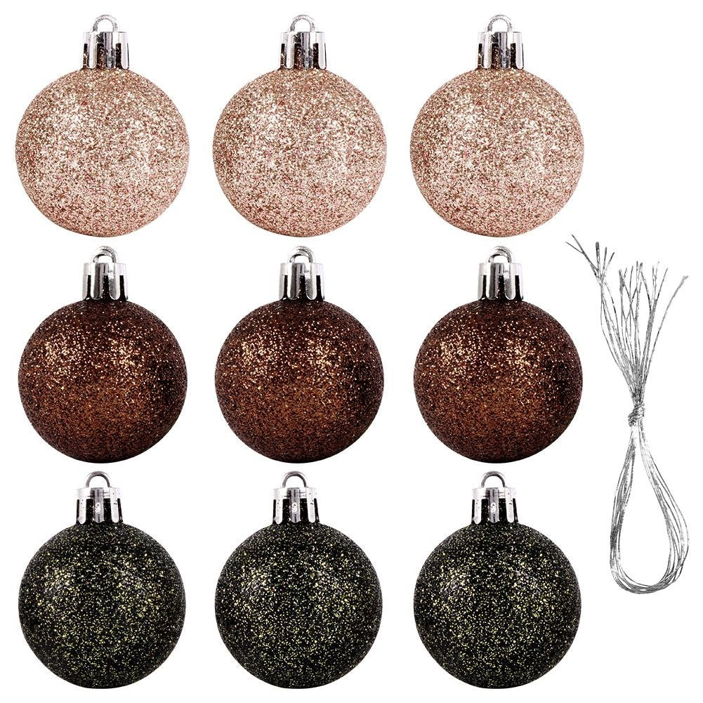 Set of 9 durable Christmas tree balls in mother-of-pearl, brown and green