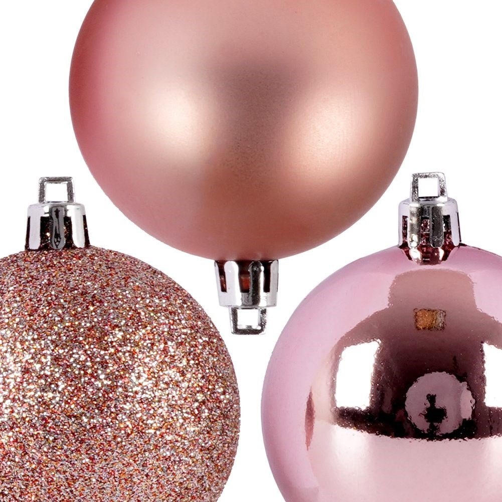 Set of 9 pink Christmas tree balls - glittery, matte, shiny