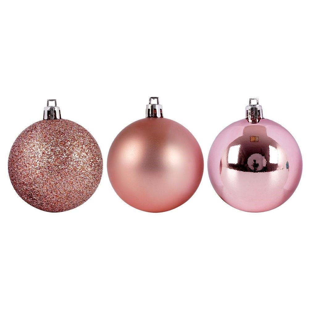 Set of 9 pink Christmas tree balls - glittery, matte, shiny