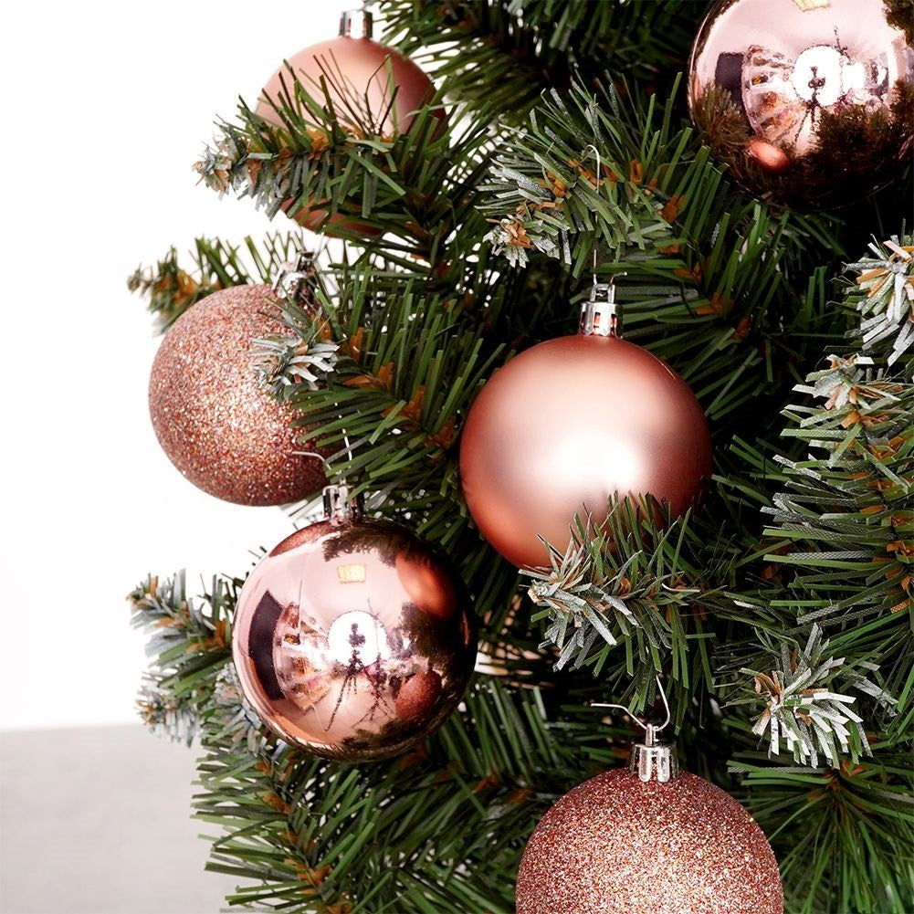 Set of 9 pink Christmas tree balls - glittery, matte, shiny