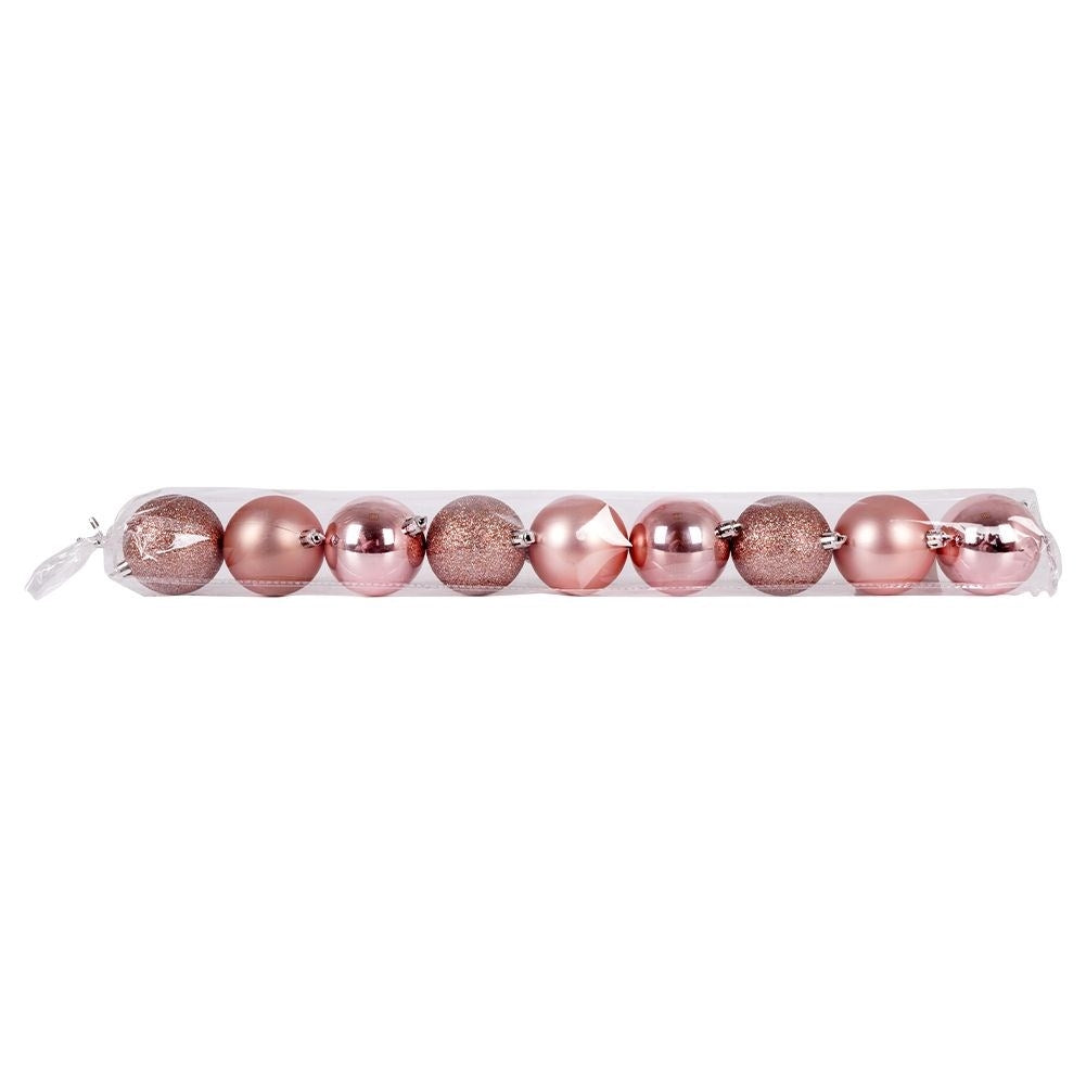 Set of 9 pink Christmas tree balls - glittery, matte, shiny