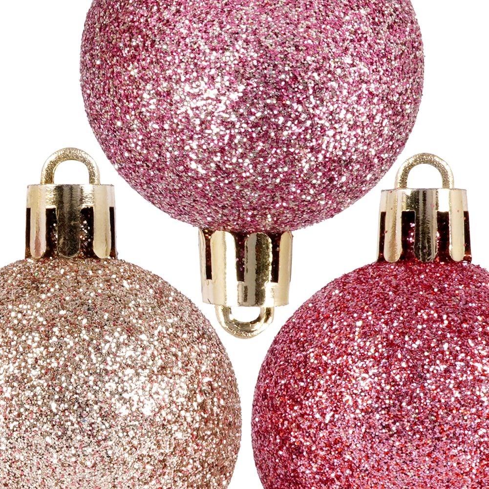 Set of 9 unbreakable sparkling pink Christmas tree balls