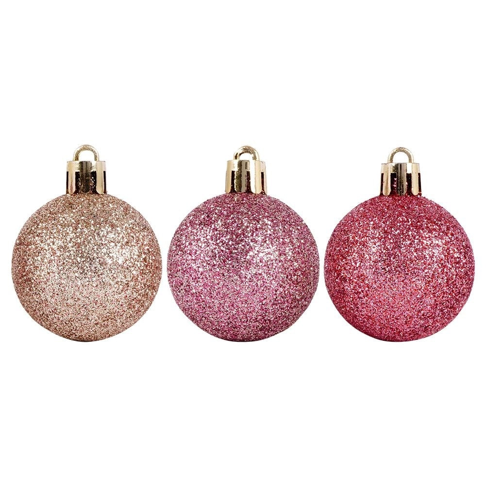 Set of 9 unbreakable sparkling pink Christmas tree balls