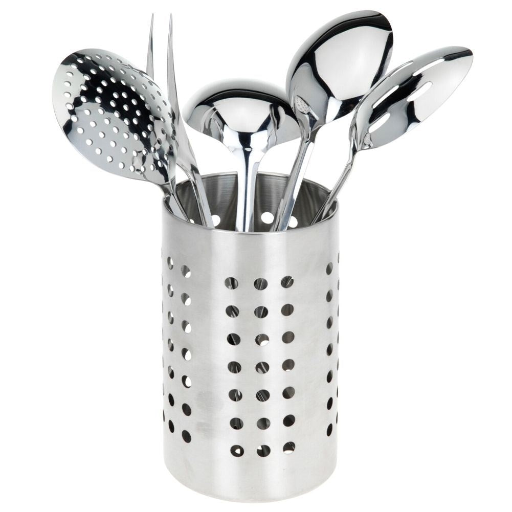 Set of Kitchen Utensils in Stainless Steel with Storage Basket