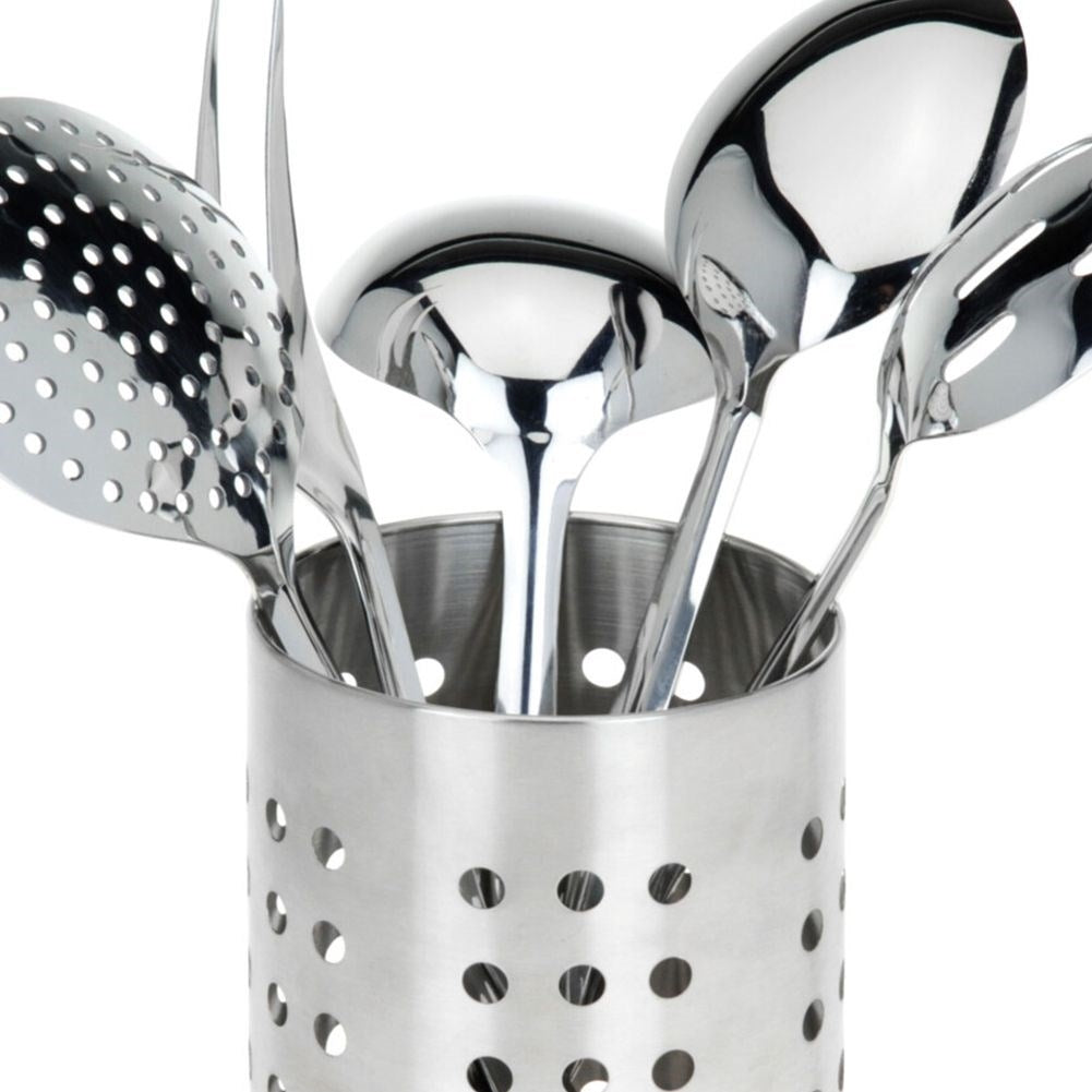 Set of Kitchen Utensils in Stainless Steel with Storage Basket