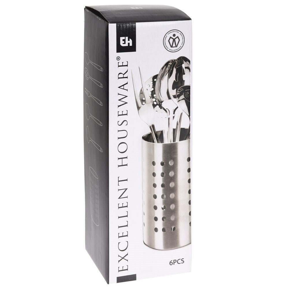 Set of Kitchen Utensils in Stainless Steel with Storage Basket