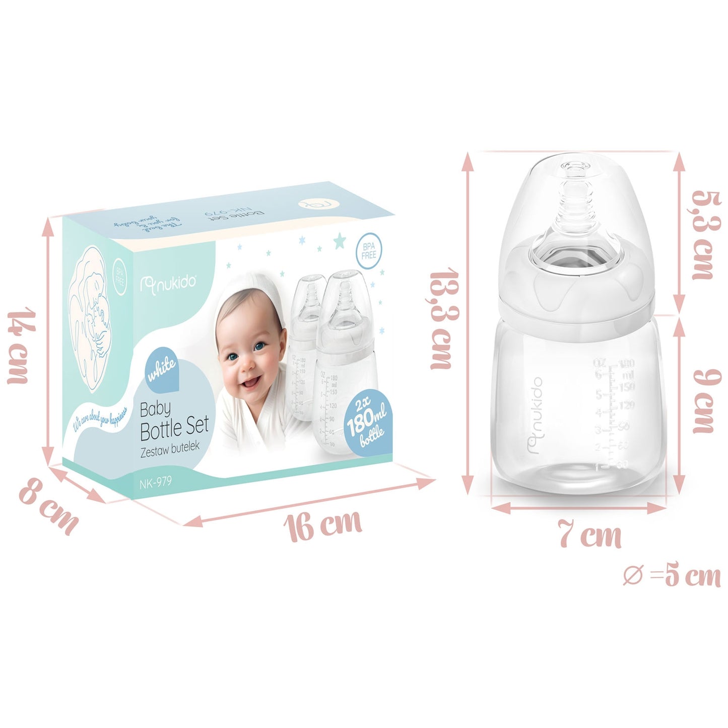 Set of PP milk bottles, 2 pcs. Nukido