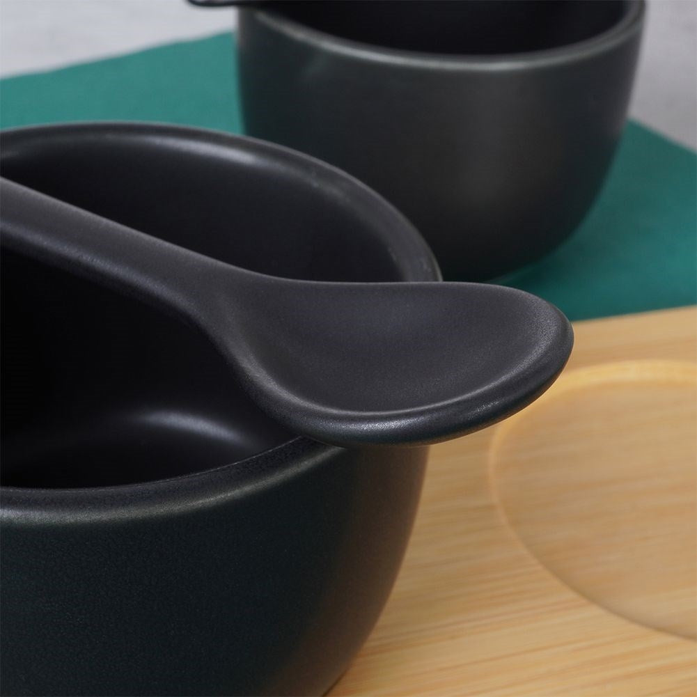 Set of Three Bowls on Bamboo Tray for Serving