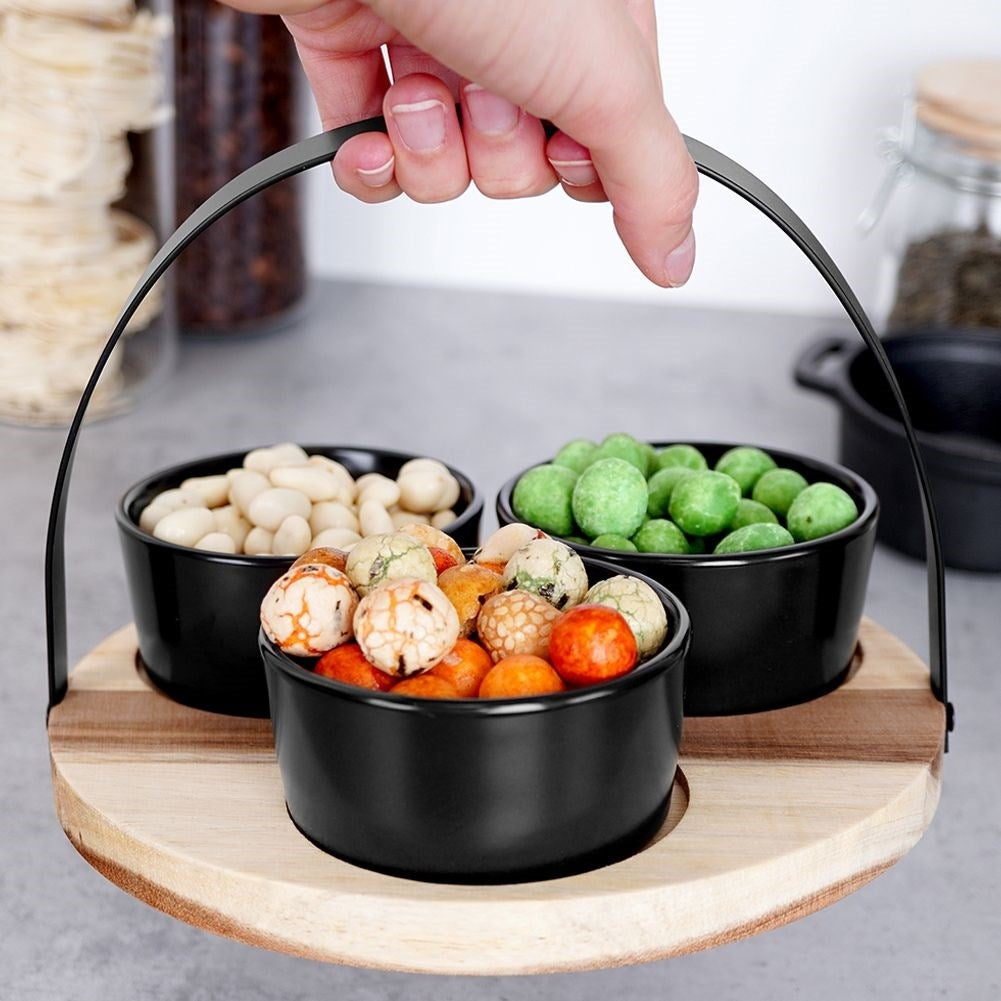 Set of Three Bowls on Round Tray for Serving Snacks