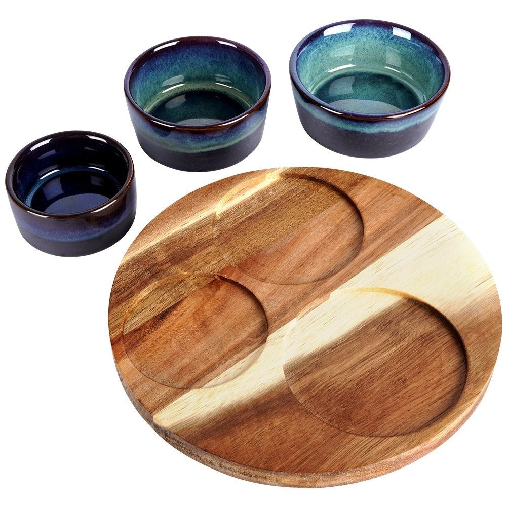 Set of Three Bowls on Round Tray for Serving Snacks