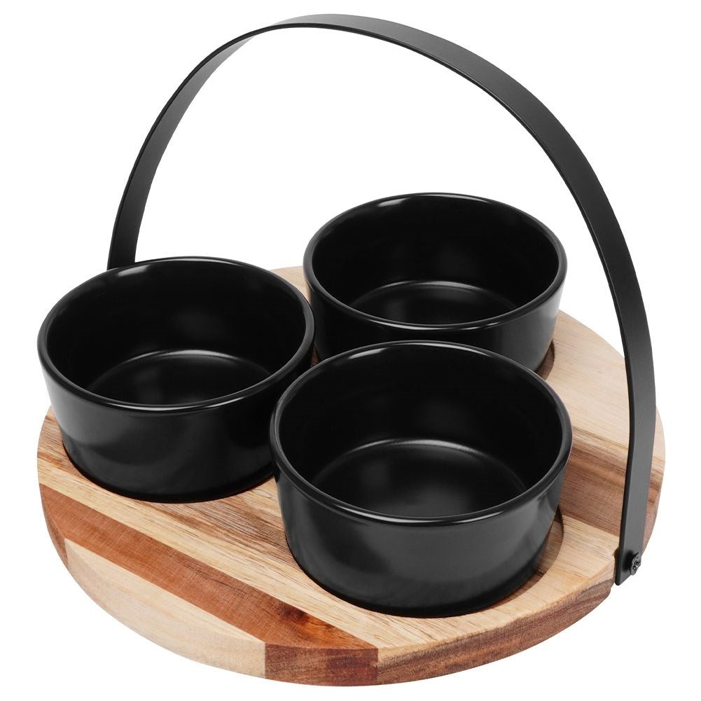 Set of Three Bowls on Round Tray for Serving Snacks