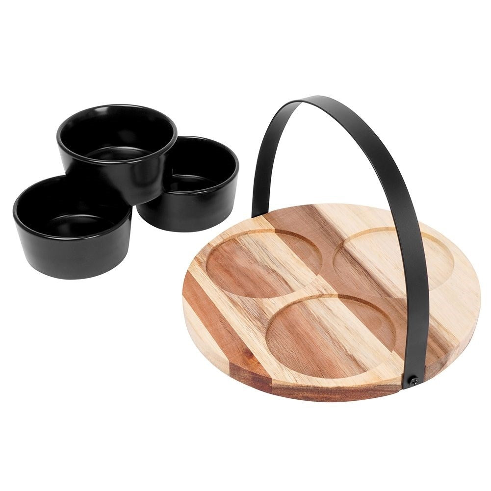 Set of Three Bowls on Round Tray for Serving Snacks