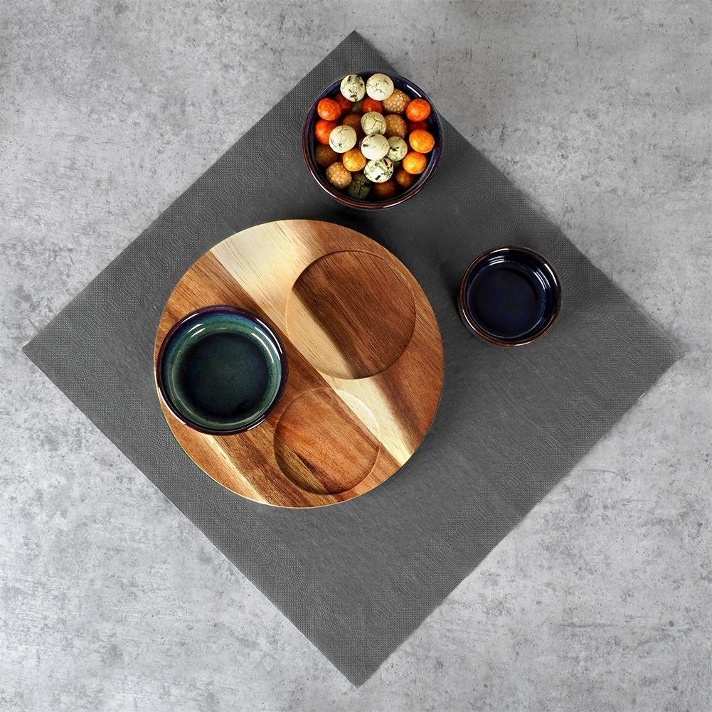 Set of Three Bowls on Round Tray for Serving Snacks