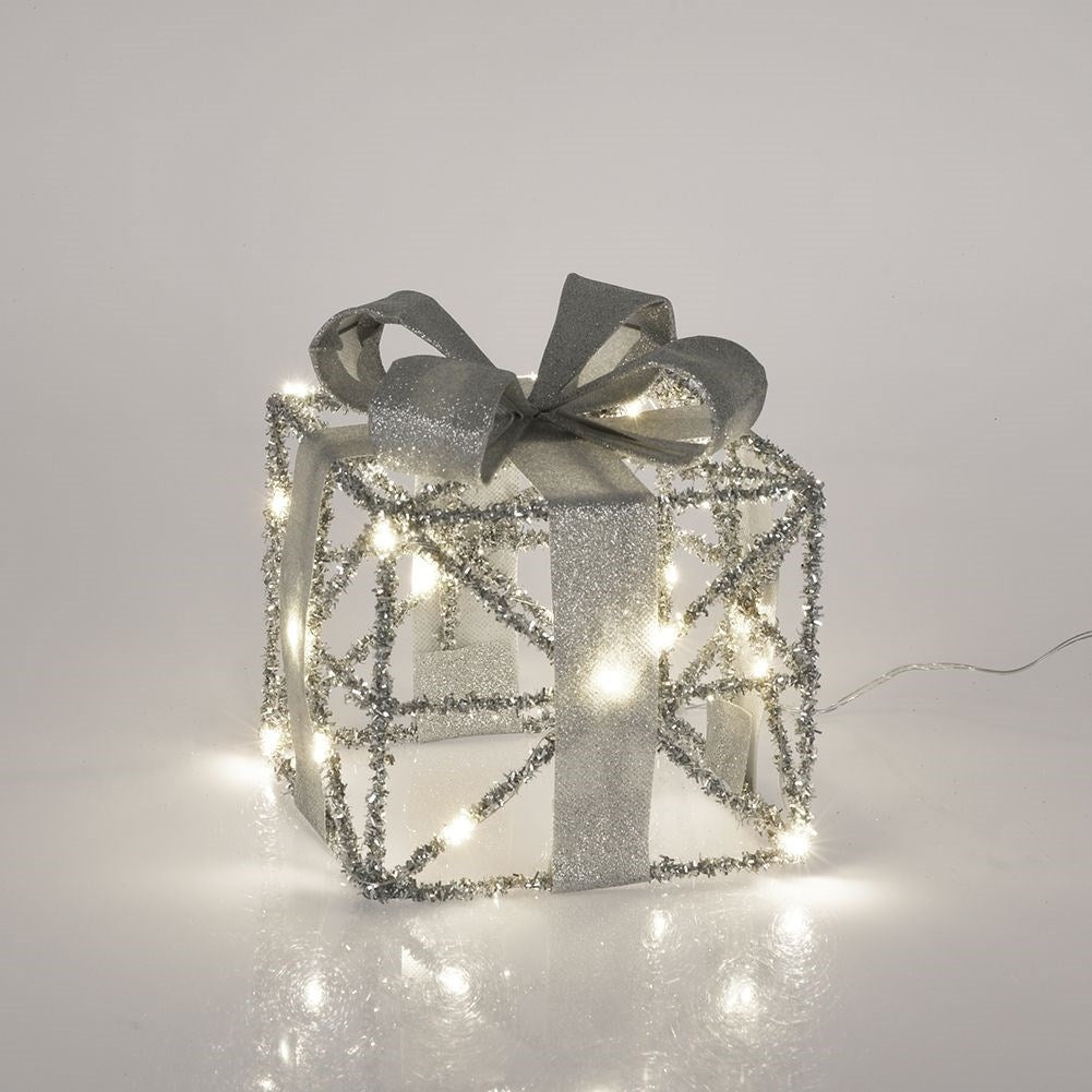 Set of Three Christmas Gifts in Silver with LED lights
