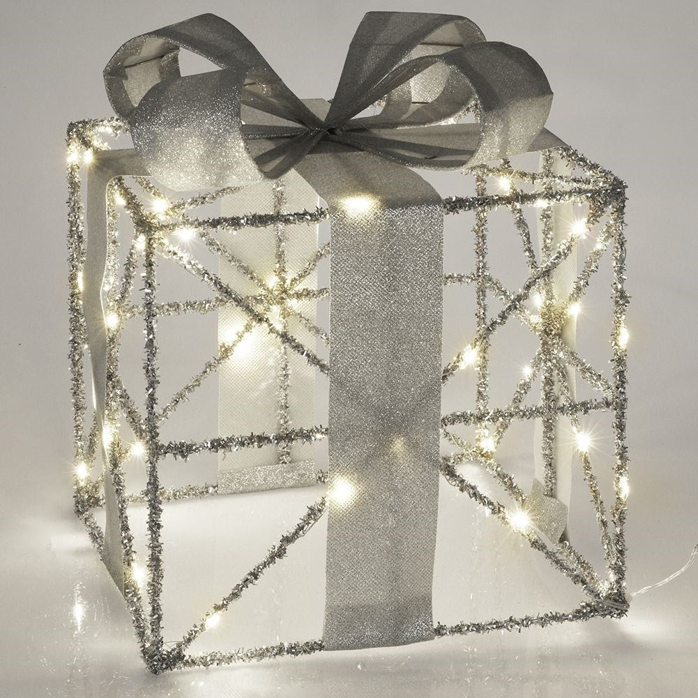 Set of Three Christmas Gifts in Silver with LED lights