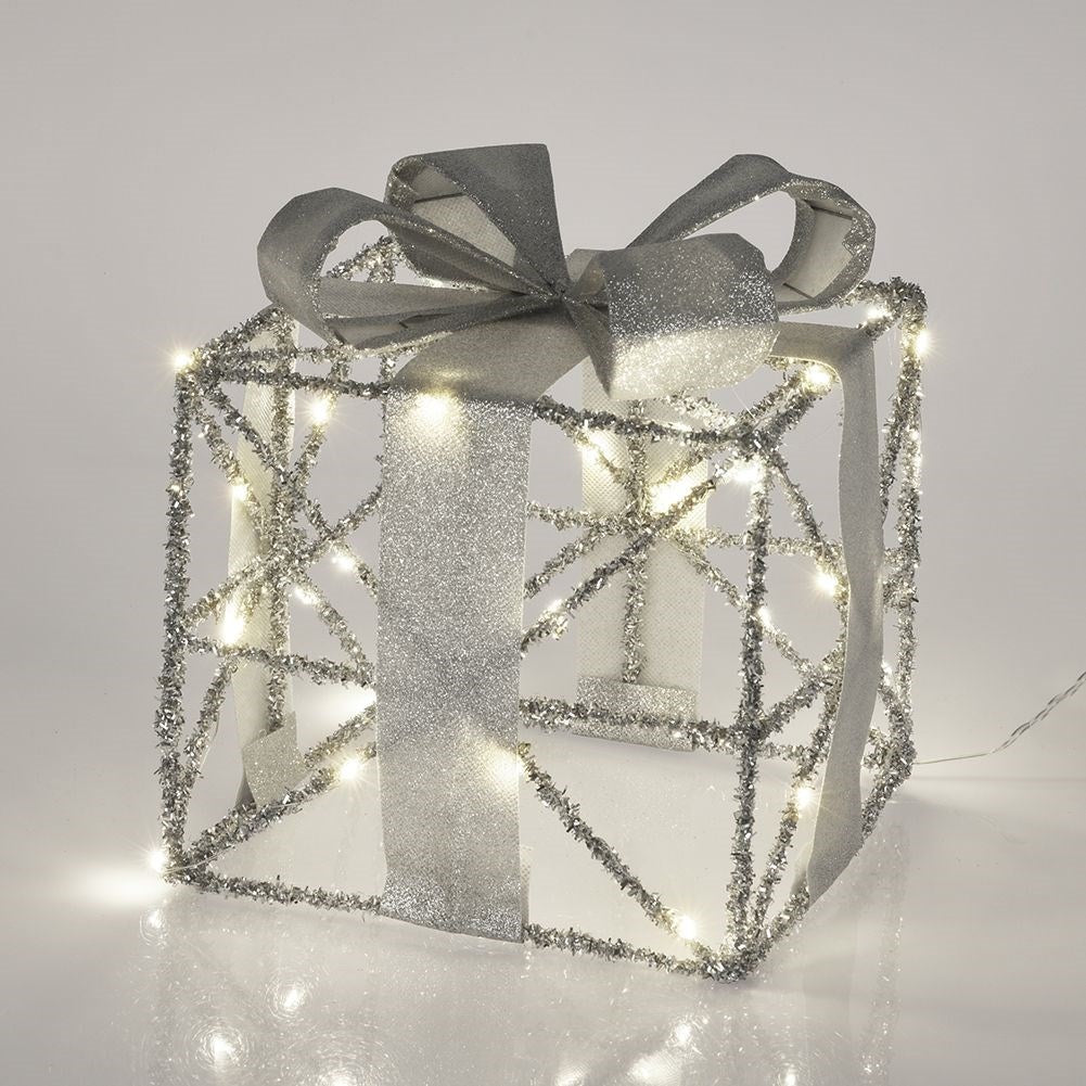 Set of Three Christmas Gifts in Silver with LED lights