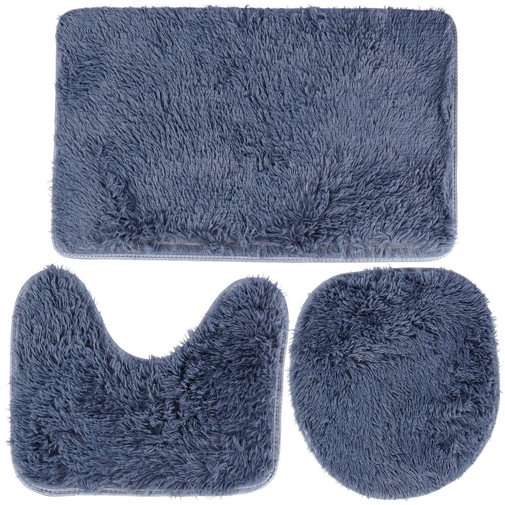 Set of Three Soft Navy Blue Bathroom Rugs