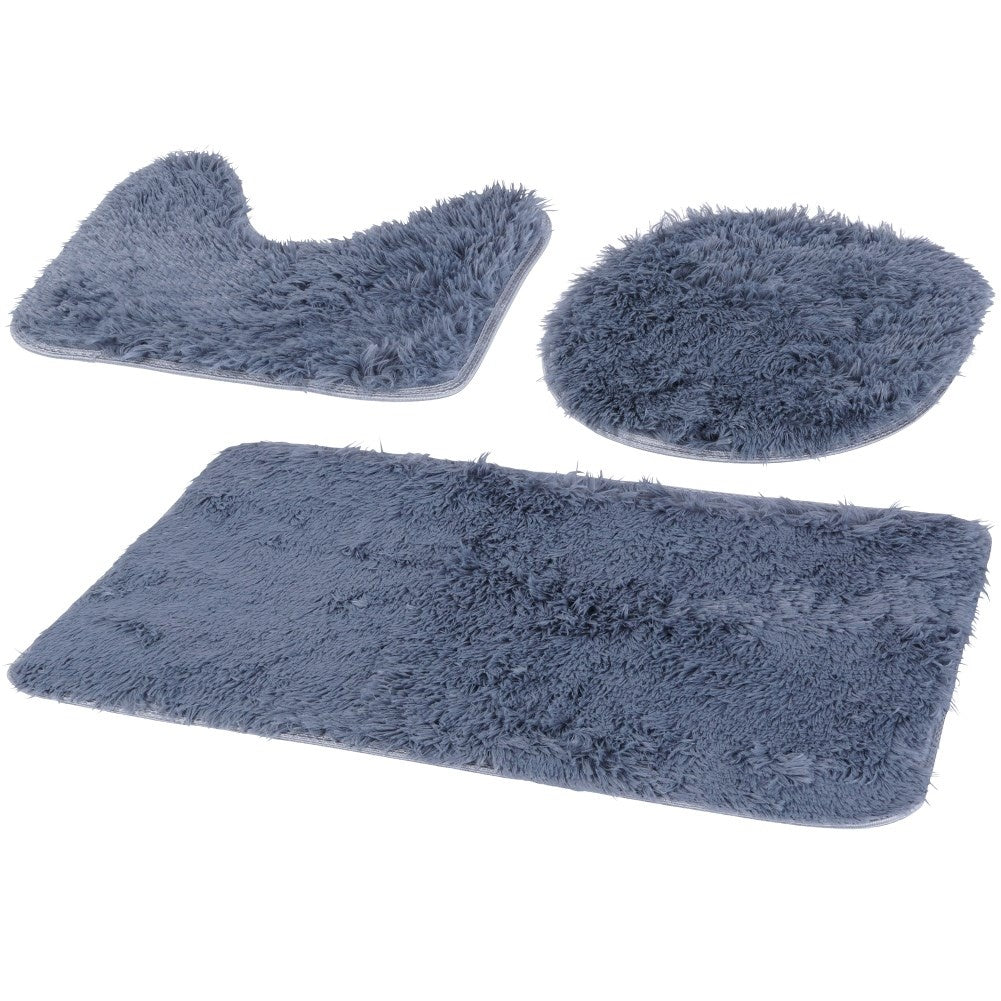 Set of Three Soft Navy Blue Bathroom Rugs
