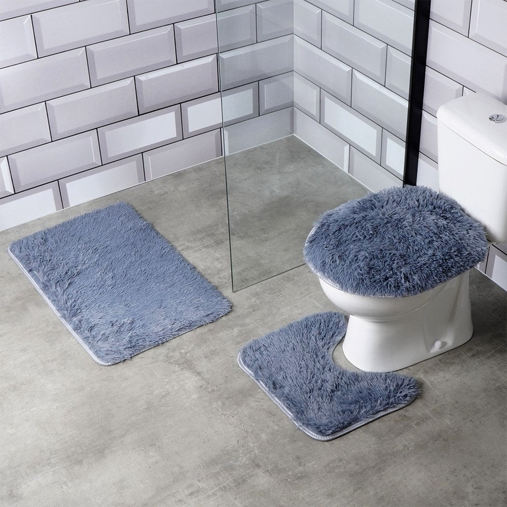 Set of Three Soft Navy Blue Bathroom Rugs