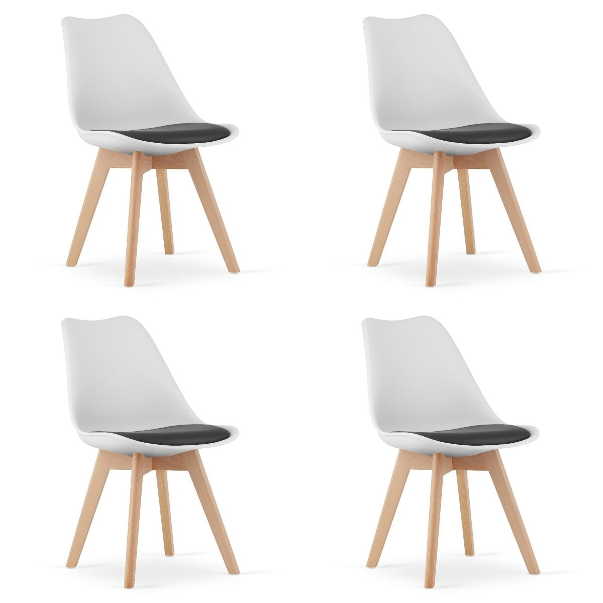 Set of chairs, black and white, wooden legs, 4 pcs