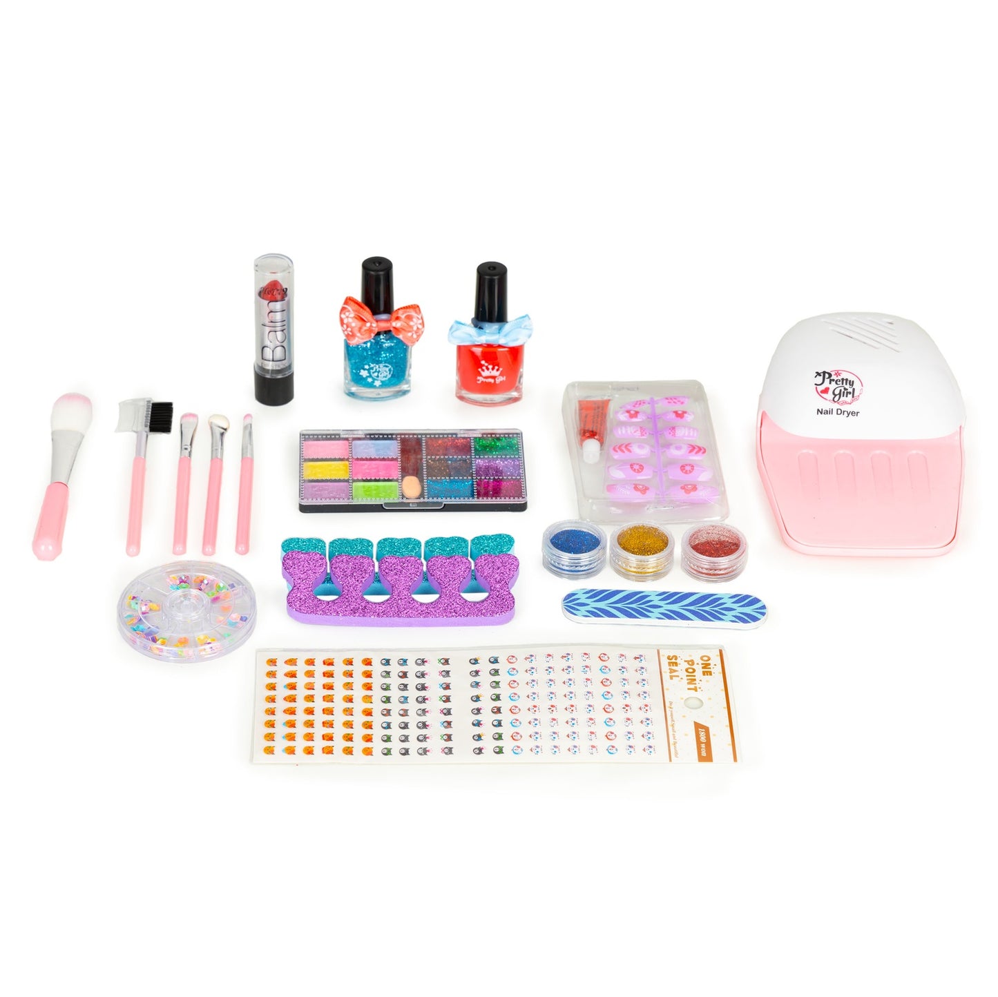 Set of children's cosmetics, a box with a mirror and a UV LED lamp