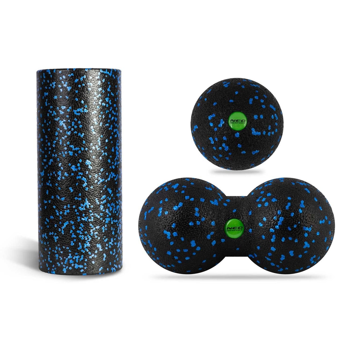 Set of exercise roller + ball + double massage ball NS-998 black and blue