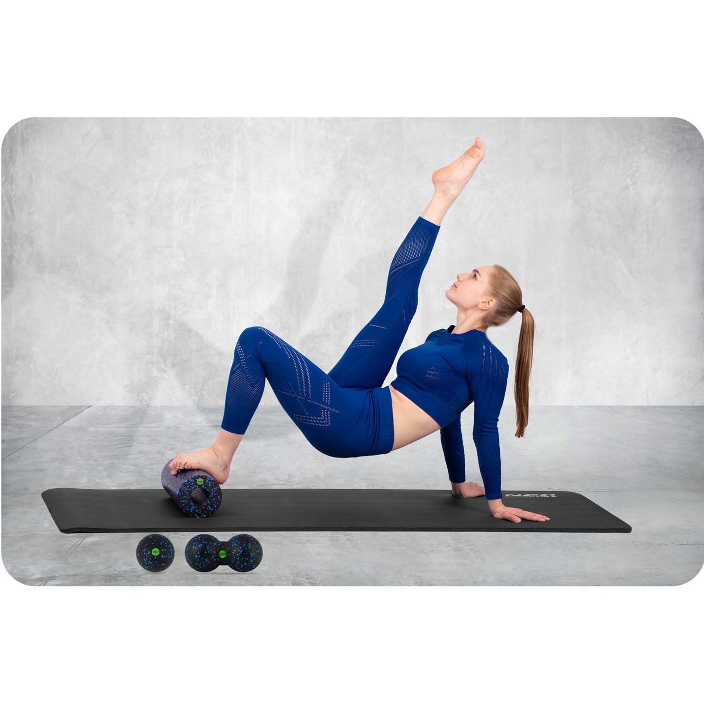 Set of exercise roller + ball + double massage ball NS-998 black and blue