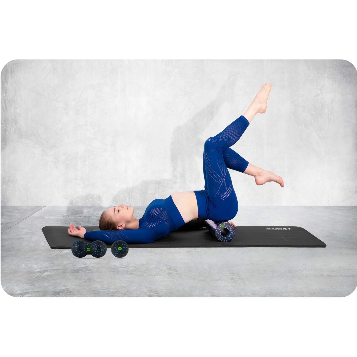Set of exercise roller + ball + double massage ball NS-998 black and blue
