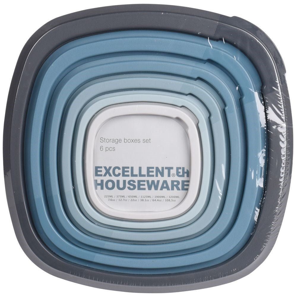 Set of five multifunctional containers with lids for storage.